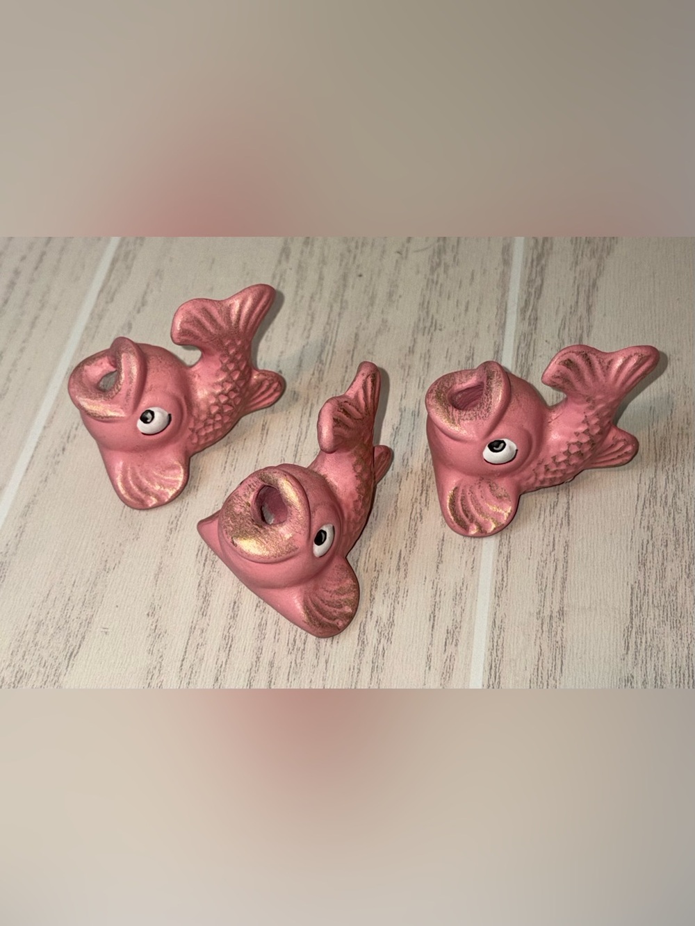 Lot of 3 Pink Ceramic Fish Tooth Pick Holders Mid Century Modern
